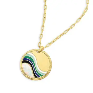 Gemnel new product sophisticated design 925 sterling silver colorful pendant enamel opal coin pendant necklace