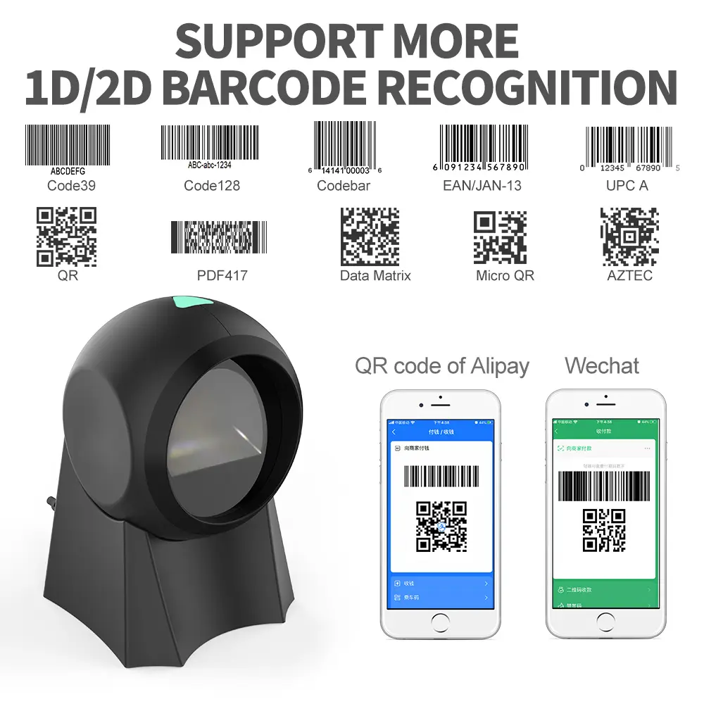 1D 2D Omnidirezionale Desktop Scanner di Codici A Barre Usb Wired Piattaforma Qr codici a barre di scansione prezzo supermercato di codici a barre lettore di GT-8800G