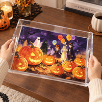 Plateau de service personnalisé en acrylique transparent avec motif citrouille d'Halloween, plateau décoratif avec poignées pour la décoration de table de fête à la maison