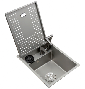 Fregadero de Cocina Integrado Oculto con Grifo Plegable — Acero Inoxidable SUS304 con Nano Recubrimiento PVD Plateado, Un Solo Tazón, Diseño que Ahorra Espacio - Product Image 3