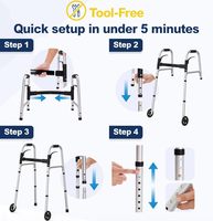 Déambulateur en aluminium réglable en largeur et en hauteur pour personnes âgées, déambulateur pliable à une touche avec poignée et roues de 5 pouces, déambulateur de mobilité pour seniors