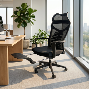 Fauteuil de bureau ergonomique moderne en maille avec appui-tête réglable, support lombaire et repose-pieds rétractable - Product Image 1
