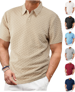 Camiseta Polo de Hombre de Moda con Manga Corta, Jacquard, Patrón Sólido, Cuello Solapa, Tejido Texturizado, Teñido Liso - Product Image 2