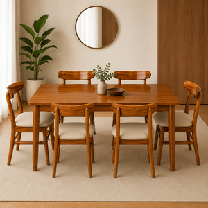 Premium Hardwood Dining Set with Six Ergonomic Teak Chairs Minimalist Furniture for Home <b>Bistro</b> and Hospitality - Product Image 1