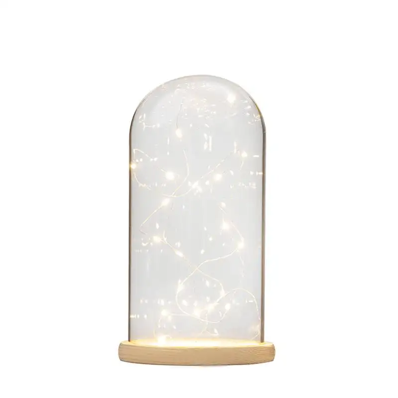 LED Kupferdraht Glockenglas Kuppel dekorativ mit Holzboden für Geschenk Blumenkasten