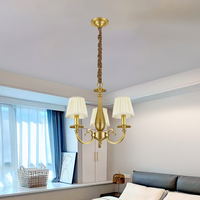 Lustre américain classique en laiton, éclairage de plafond décoratif en tissu pour salon et chambre, suspension moderne en cuivre