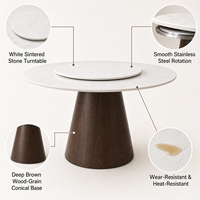 Table à manger moderne rotative en bois de luxe, écologique, avec plateau en pierre ultra-cristalline blanche et base en acier inoxydable, style rétro pour appartement et hôtel