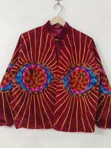 Veste Suzani en velours brodée à l'œil, style bohème, veste statement artisanale, veste Suzani en velours faite à la main avec motif œil - Product Image 5
