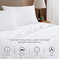 Linge de lit en pur coton 300TC 100% de haute qualité drap plat ultra doux avec sac Opp