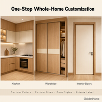 Lemari Pakaian Walk-in Modern dengan Pintu Geser Motif Kayu Oak dan Lampu LED untuk Proyek Vila