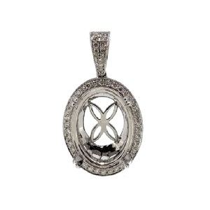 Enchanteur Noble Milgrain Design Memorial 18k Solide Or Blanc Réel Diamant Fine Bijoux Ovale Semi Monture Pendentif Pour Les Femmes - Product Image 1