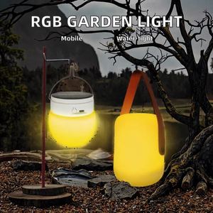 Lampe de jardin LED RGB portable avec lampes de randonnée blanc chaud, indice de protection IP65, lampes solaires électriques pour le camping en plein air, corps en plastique - Product Image 2