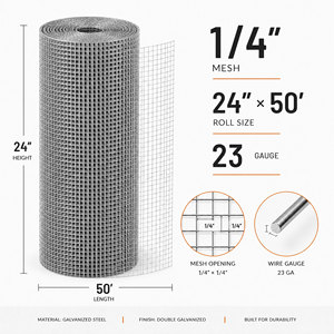 23 Gauge Galvanized Steel Welded <b>Mesh</b> Roll 1 4 Inch <b>Mesh</b> Opening Double Coated Wire Cloth 24 inch x 50ft for Fencing - Product Image 2