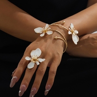 JLD-92 - Juego de Joyería de Moda al por Mayor, Brazalete de Aleación de Metal con Esmalte de Flores, Anillo, Anillo de Dedo, Joyería para la Mano