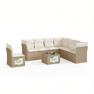 Conjunto de Sofá de Jardín de Ratán Beige y Crema, 6 Plazas, Muebles de Exterior Resistentes a la Intemperie, Diseño Contemporáneo - Product Image 1