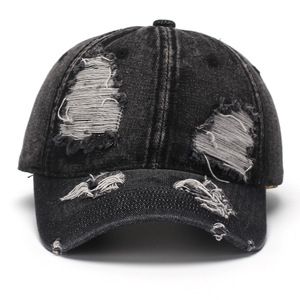 Cappellino da Baseball in Denim Strappato Stile Streetwear, Vintage, Lavato, con Visiera Curva e Top Morbido - Product Image 4