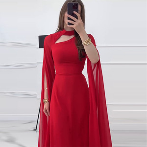 Vestidos de Fiesta para <span class=keywords><strong>Mujer</strong></span>, Vestido Largo con Cuello Redondo, Color Sólido, Cintura Ajustada con Cordones, Línea A, 2026, Vestidos Femeninos, Vestido Maxi Elegante - Product Image 1