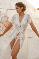Blanc Floral Dentelle Garniture Robe Femmes Voir À Travers Des Vêtements De Nuit En Mousseline De Soie Fabrication Robe De Mariée
