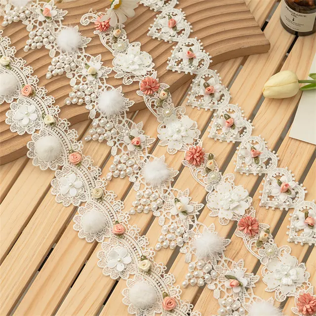 새로운 디자인 3D 레이스 아플리케 손 바느질 꽃 나비 자수 레이스 트림