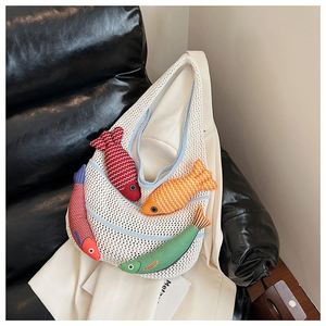 Borsa a Spalla Lavorata a Maglia con Nappa Stile Bohemien Retrò a Forma di Pesciolino Carino, Borsa Tote in Tela Traforata con Decorazione 3D a Pesce Lavorata <span class=keywords><strong>all</strong></span>'<span class=keywords><strong>Uncinetto</strong></span>, Regalo per Donna - Product Image 6