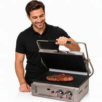 Gril de restaurant professionnel en acier inoxydable de qualité supérieure, double alimentation gaz et électrique, pour steaks, barbecues, sandwichs et paninis