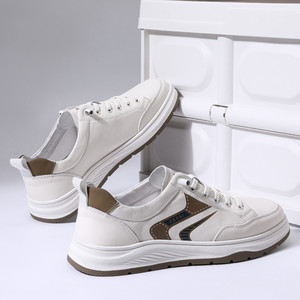 Papai – Baskets basses en cuir véritable pour homme, semelle épaisse de 30 mm, amortie, avec impression cuir et semelle en caoutchouc, chaussures de loisirs blanches - Product Image 3