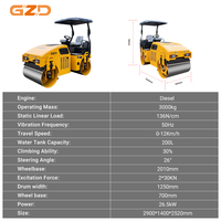 Rouleau compresseur vibrant à double tambour GZD OEM, 3 tonnes, robuste, autoporté, avec force de compactage de 30KN