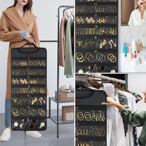 Organisateur de bijoux suspendu en toile double face avec poches zippées pour colliers, boucles d'oreilles, rangement pour femmes - Product Image 6