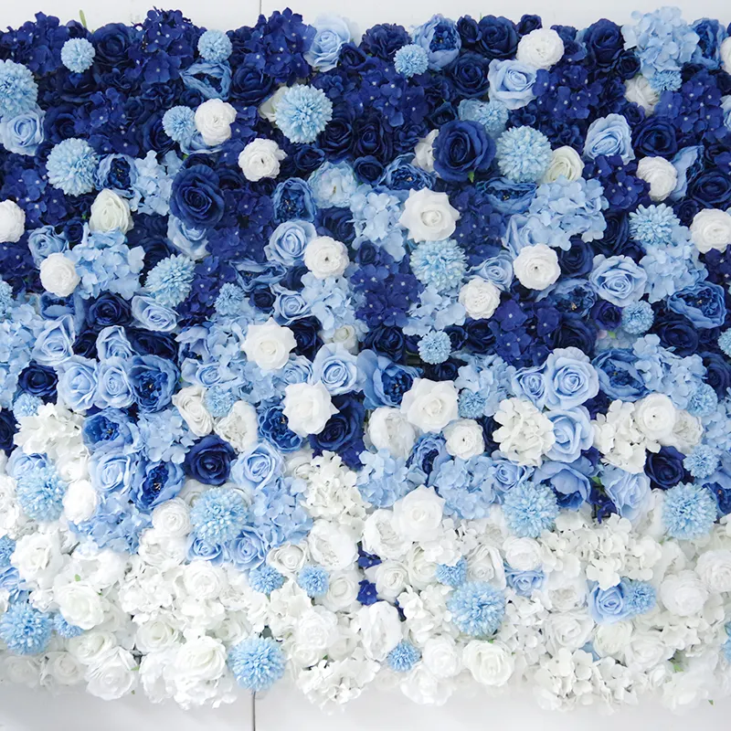Mur à fleurs personnalisé, 1 pièce, dégradé de couleur bleu et blanc, nouveau design mariage