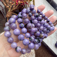 Bracelet à breloques en Charoïte naturelle fait main, Nouveau style 2025, Classique, 7-14MM, Unisexe, Centre d'évaluation des pierres précieuses de l'Université de Pékin