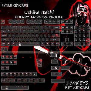 Uchiha Itachi Cherry Keycaps Anime ANSI ISO diseño Keycaps 139 teclas 5 Face Dye sublimación Keycaps para MX Switch <span class=keywords><strong>Keyboard</strong></span> - Product Image 1