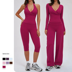 Ensemble 2 pièces pour femme avec logo personnalisé, en dentelle unie respirante, pour yoga, gym, course à pied, comprenant un short taille haute sans couture et un legging push-up - Product Image 2