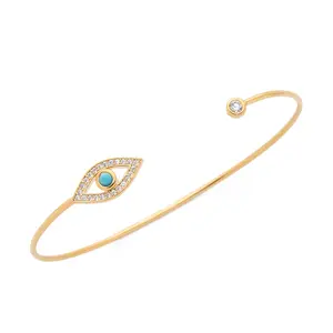 HOVANCI Ins de abrir rosa chapado en oro ojos malvados brazalete de la pulsera del brazalete del Rhinestone Bling cristal diablo ojo pulsera de las mujeres