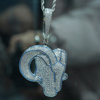 Collar con colgante de cabeza de cabra de latón con incrustaciones de circonitas cúbicas (CZ) estilo Hip Hop, con esmalte dorado, plateado y azul, joyería de animales para hombre, regalo para rapero y fiesta