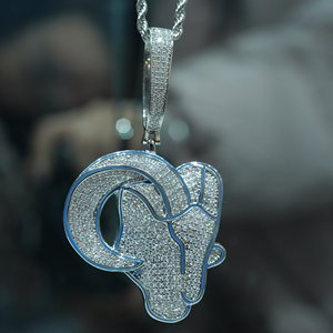 Collana con Pendente Testa di Capra Iced Out Hip Hop in Ottone con Zirconi Cubici, Smalto Blu, <span class=keywords><strong>Oro</strong></span> e Argento, Gioielli a Tema Animale per Uomo, Regalo per Rapper e Feste - Product Image 1