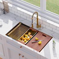 Évier de cuisine artisanal en acier inoxydable 304, à encastrer, style ferme, cuve unique, épaisseur 16 gauge, 32 pouces, doré