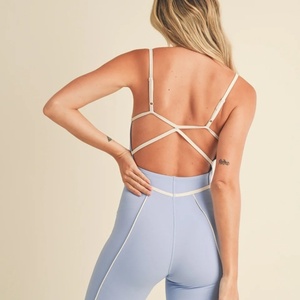 Combinaison de yoga et de fitness pour femmes, dos nu, jambes larges, design ajouré, matière Spandex/Nylon, respirante, extensible dans quatre directions, séchage rapide - Product Image 4