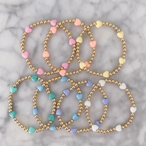 Bracelets en perles élastiques de style bohème KKBEAD en <span class=keywords><strong>plastique</strong></span> plaqué or 18 carats, colorés, en forme de cœur, pour filles et femmes, cadeau - Product Image 3