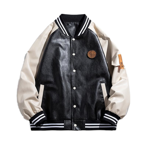 Blouson universitaire décontracté personnalisé pour le printemps, corps en laine, manches en spandex/polyester, fermeture éclair sur le devant, coupe-vent et respirant, style Letterman, OEM - Product Image 1