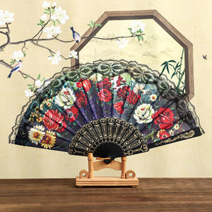 Abanico de Mano Plegable de Moda con Borde de Encaje Dorado, Estampado en Caliente, Plástico, para Regalo de Boda - Product Image 1