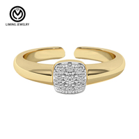 AR074 Perhiasan Trendy Ukuran Dapat Disesuaikan Perak Sterling 925 Bentuk Batu Gula Bertabur CZ Cincin Terbuka untuk Wanita Hadiah Ulang Tahun Harian