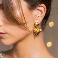 Boucles d'oreilles vintage en acier inoxydable plaqué or 18 carats pour femmes Boucles d'oreilles en forme de grand cœur poli Cadeau religieux