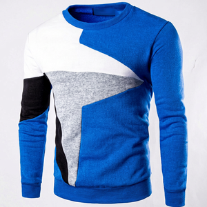 Sudadera de Cuello Redondo con Bloques de Color para Hombre, Corte Ajustado, Tejida, Manga Larga, Informal, para Otoño, Azul, Blanco, Gris, Negro - Product Image 1