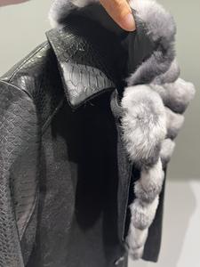 Abrigo de piel de oveja de primavera con puños y cuello de piel de conejo <span class=keywords><strong>chinchilla</strong></span> auténtica, chaqueta de cuero para mujer - Product Image 5