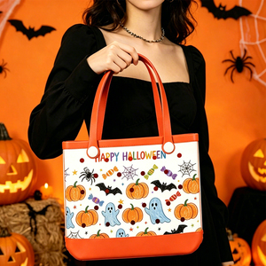 Sac fourre-tout en EVA orange personnalisé avec impression d'usine, motif citrouille et fantôme de dessin animé pour Halloween, sac de plage, vente en gros - Product Image 4