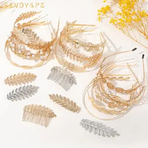 New luxury design metal leaves headbands bridal hair hoop golden leaf girls Inserting comb hair accessories wholesale