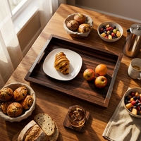 Plateau de service populaire en bois d'acacia, grand format, pour canapé, lit, petit-déjeuner, avec sous-verre en acacia, pour la décoration de la maison et de la cuisine