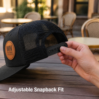 Casquette Trucker en cuir personnalisée avec logo, dos en maille, fermeture snapback, logo en relief, bicolore
