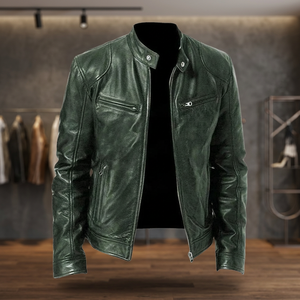 Export Quality Canvas Leather <b>Racer</b> <b>Jacket</b> Made India Handcrafted Bike Riders Wear Waterproof Windproof Unisex Fashionable Front - Product Image 1