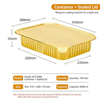 Barquette rectangulaire en aluminium, 5000 ml, pour plats grillés BBQ à emporter, qualité alimentaire, couleur dorée striée, vente en gros, OEM personnalisé